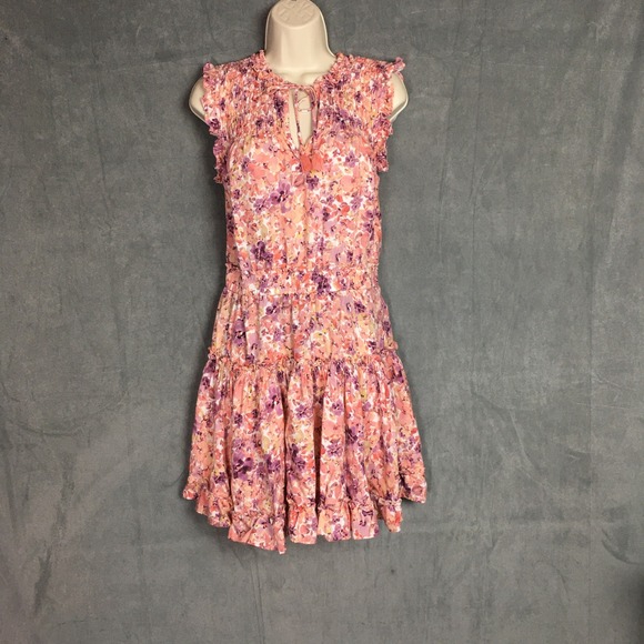 Dear John Dresses & Skirts - Dear John Pink‎ Floral Tiered Mini Dress XS Smocked Cottagecore